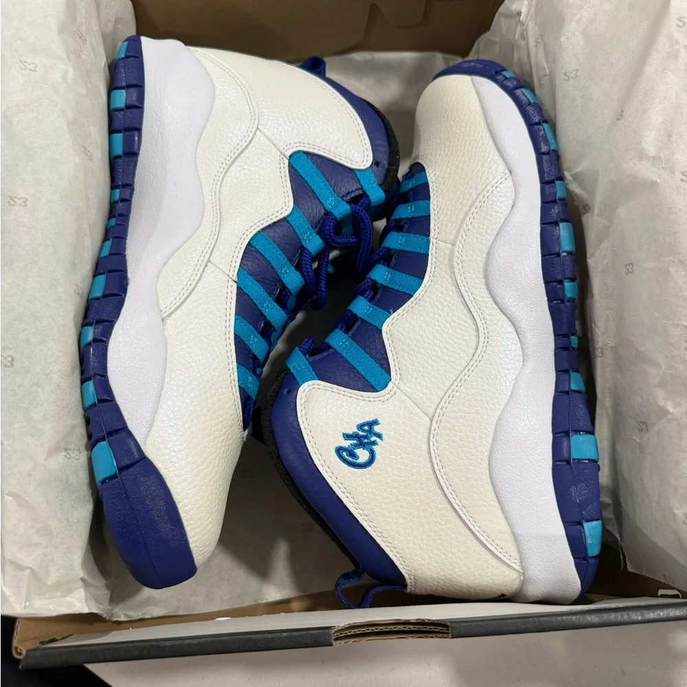 Jordan Retro 10 Charlotte Hornets White, Blue , and Purple Rare New Size 9.5 Men